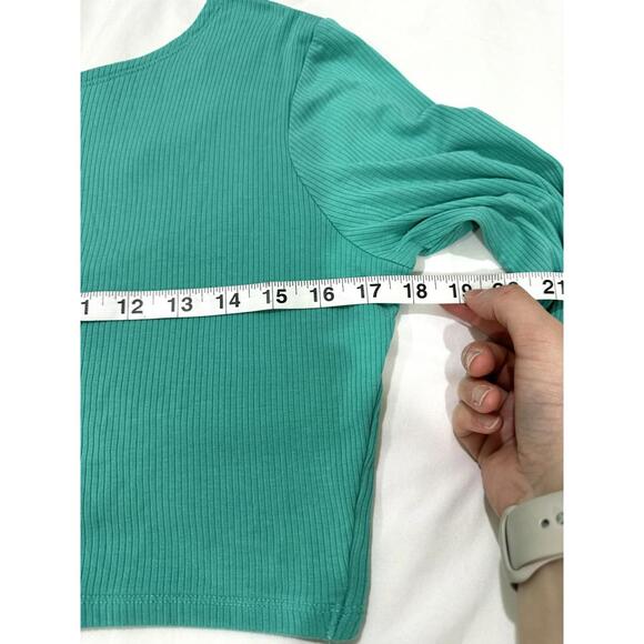 Aerie OFFLINE Teal Thumbs Up Bow Long Sleeve Modal Crop Top- Size Large - Picture 8 of 9